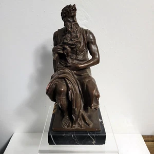 Vtg AMR 1961 Plaster Michelangelo "Bronze" Sculpture of MOSES, Marble Base 8" - Picture 1 of 10
