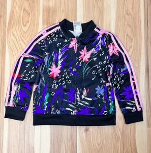 Girl's Adidas Black Floral Patterned Zip-Up Jacket Size 6X - Picture 1 of 6