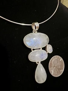Large Multi Moonstone Necklace 18” Sterling 925 - Picture 1 of 13