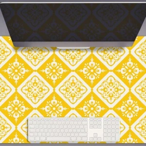 Desk Mat Top Large Pad Protector Home Keyboard 90x45 Yellow white pattern - Photo 1/4