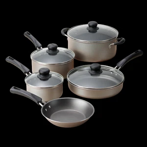 Juego de utensilios de cocina antiadherentes 9 piezas ollas antiadherentes de aluminio sartenes tapas de vidrio bronceado para cocinar - Imagen 1 de 12