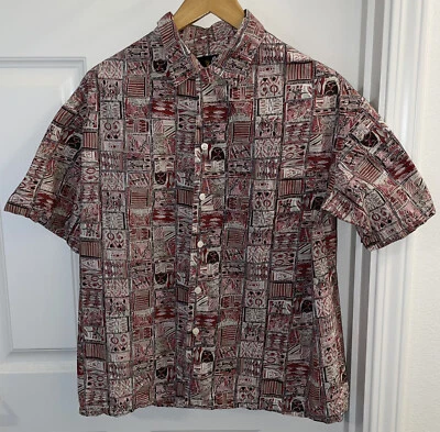 复古 Iolani 男式 M 码 Aloha 夏威夷营地棕色本土衬衫 Luau Culture — 第 1/4 张图片