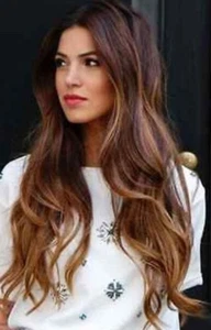 Fashion Long Dark Brown Mix Wavy Curly Women Lady Hair Wig Full Wigs +Wig Cap - Picture 1 of 4