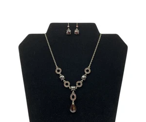 Juego de pendientes collar de eslabones de diamantes de imitación y círculo de piedras preciosas granate imitación vintage J7D - Imagen 1 de 4