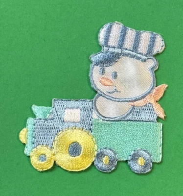 6pc Lot Engineer Teddy Bear on Train Baby Embroidered Iron On Applique Patch DIY - Image 1 of 2
