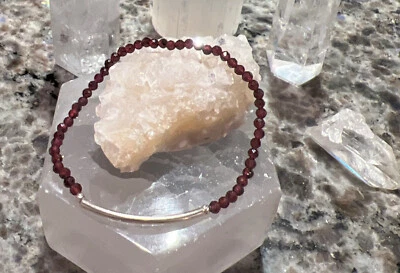 6.7” dainty boho bracelet (genuine garnet gemstone, 925 sterling beads/elastic) - Image 1 of 4