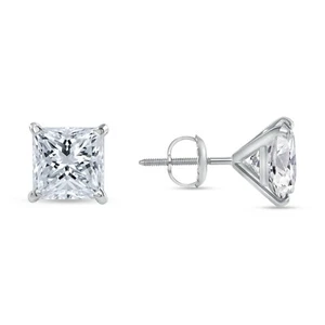 4.50 Ct Princess Cut Earrings Studs Real 14K White Gold Screw Back Martini - Picture 1 of 3
