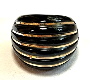 Wunderschöner massiver 14K Gelbgold schwarzer Onyx Ring Band Gr. 6 breit 20 mm Milor Italien - Bild 1 von 7