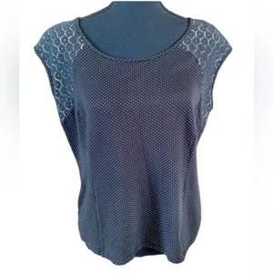 Ann Taylor Black Polka Dot Lace Cap Sleeve Top – Women's Size Large Petite - Picture 1 of 8