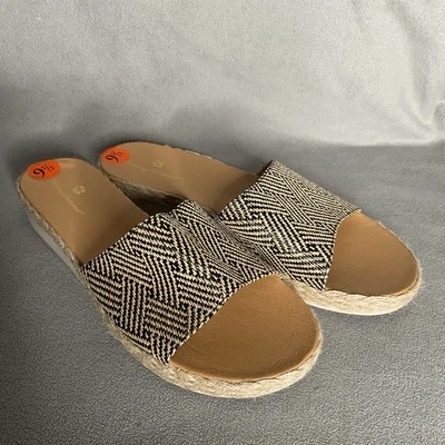 Tommy Bahama Trevor Sandalias Mujer 9,5 Negro Tostado Slides Tejido Cesta Chevron Foto 1 de 4