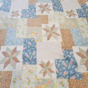 Vintage Leuchtfeuer Patchwork Blumen 8 Punkt Stern Faux Quilt Thermodecke 87x71 - Bild 1 von 9