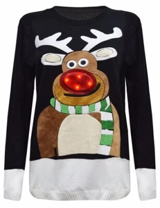 Ladies Mens Light Up LED Xmas Jumper Novelty Unisex Rudolph Christmas Sweater - Picture 1 of 4