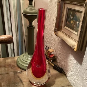 Formia Murano Stacked colored tear shape Venetian glass vase RED Made in Italy - Picture 1 of 10