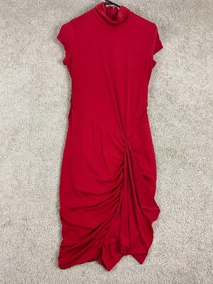Vestido Body Central Midi Para Mujer XL Elástico Cremallera Cuello Simulado Manga Gorra Rojo Acanalado Foto 1 de 4