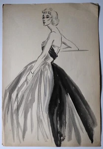Vintage Charcoal & Ink Brush Fashion Drawing Figural Painting Female Model NICE! - Picture 1 of 9