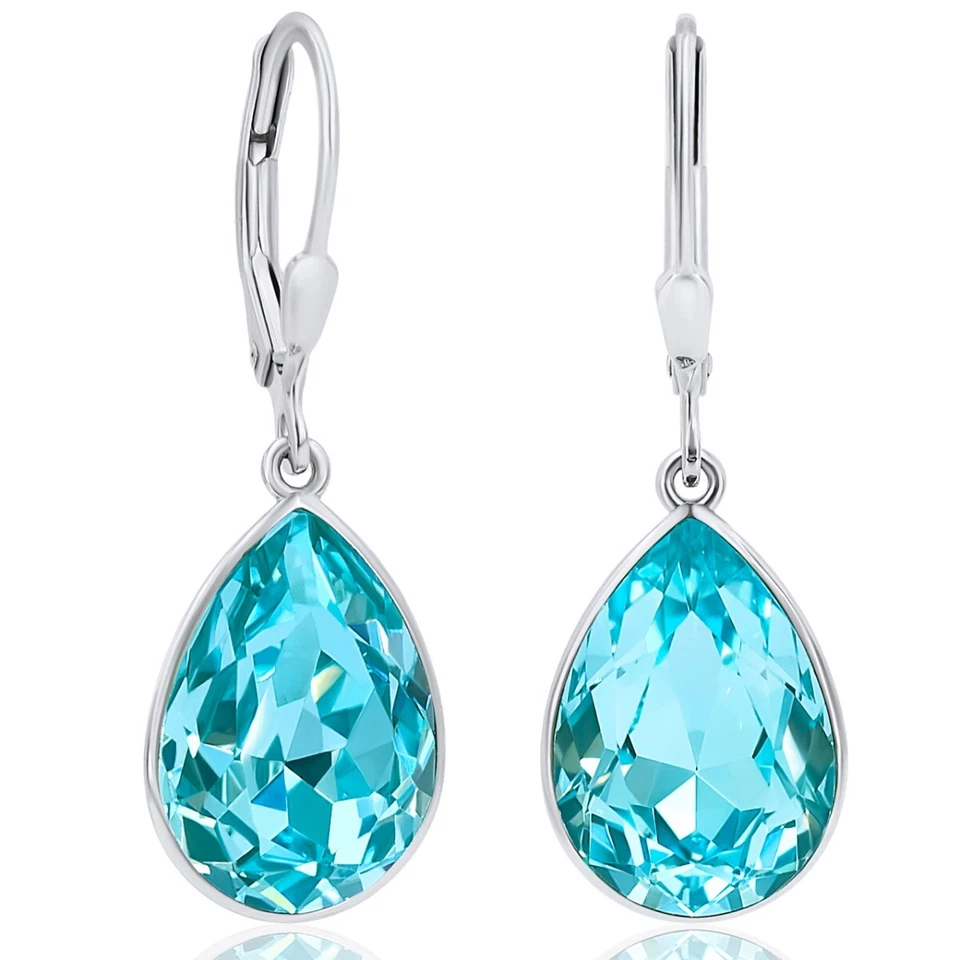 Ohrringe Blau Silber mit Kristallen von Swarovski Tropfen NOBEL SCHMUCK