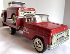 Vintage Tonka Toys Red Ramp Hoist Truck with Red & White Step-Side Pickup Truck