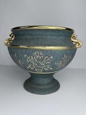 Awesome Blue with Gold Ceramic Pottery Pot Jar Bowl Handled Home Decoration