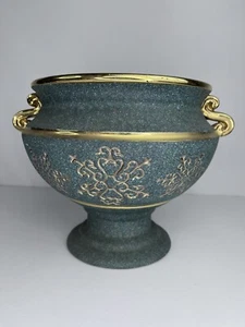 Tolle blau mit Gold Keramik Keramik Topf Glas Schale Henkel Wohndeko - Bild 1 von 10