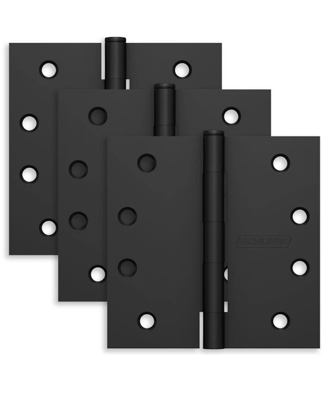 (3-Pk) Schlage Square Corner Plain Bearing Hinge Black 4" 1020 S3P1020FRP622