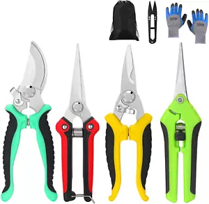 Garden Pruning Shears Set 5 Pack Stainless Steel Handheld Clippers Gloves Kit - Picture 1 of 6