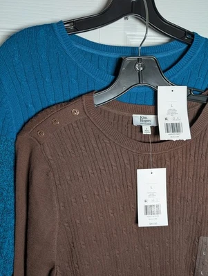 Nuevo con etiquetas Lote de 2 Suéteres Suéteres Kim Rogers Talla Grande Algodón Marrón y 3 Tonos Azul Foto 1 de 4