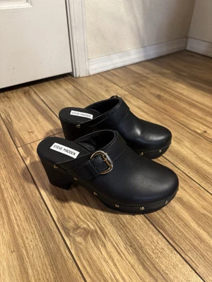 Steve Madden Mujer Cuero Negro Mula Zueco Zapatos Plataforma Tacón Talla 9 1/2 Foto 1 de 4