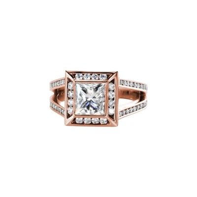 14K Rose Gold IGI Certified Lab Grown Diamond Wedding Ring 2.20 Ct Princess Cut - Image 1 of 4