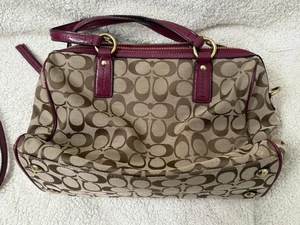 Coach Signature Stripe Python Snake Satchel Khaki/Raspberry NEW WITH TAGS! - Picture 1 of 5