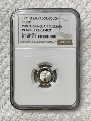 Moneda Aniversario Independencia Plata Colón El Salvador 1971 NGC PF 69 UC Foto 1 de 2