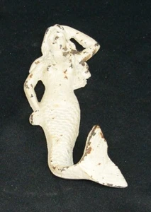 Vintage Antique Cast Iron Metal Wall Hanging Mermaid 6.5" Wall Hook B4 - Picture 1 of 2