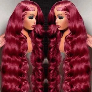 99J Burgundy Body Wave Glueless Lace Front Wig - Preplucked Brazilian Hair - Picture 1 of 6