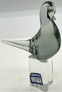 Vintage Art’s of Murano Blown Glass Bird G. Manzoni Venice Italy Gray Pedestal - Picture 1 of 7