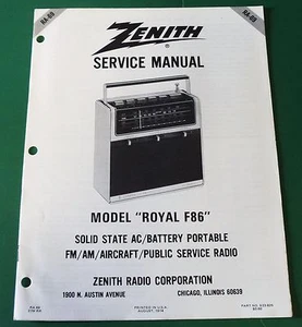 Zenith Model "Royal F86" Service Manual - RA69 - Picture 1 of 1