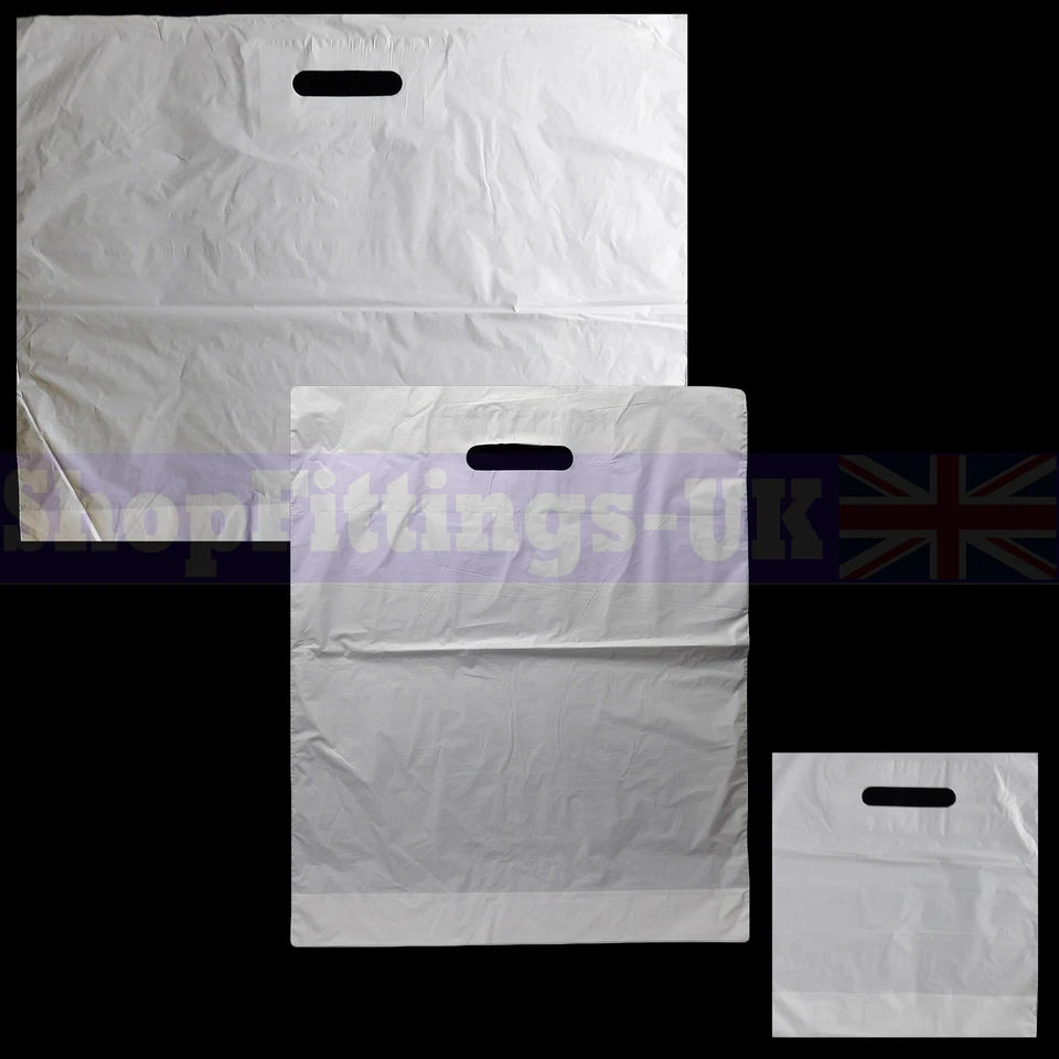 New White Patch Handle Carrier Gift Retail Shopping Plastic Bags for Retail Shop - Image 1 of 1