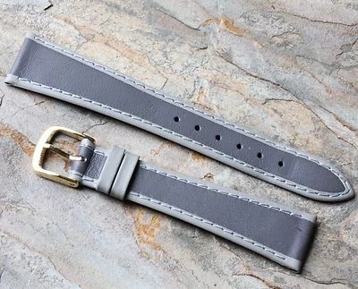 Correa de reloj vintage de cuero genuino cónico europeo gris 20 mm NOS años 60/70 Foto 1 de 3
