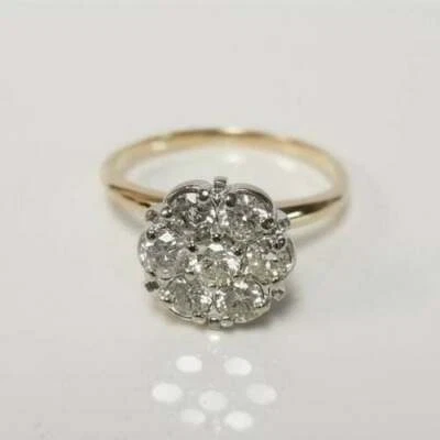 1.40 Ct Round Cut Simulated Diamond 14K Yellow Gold Over Engagement Cluster Ring - Image 1 of 4