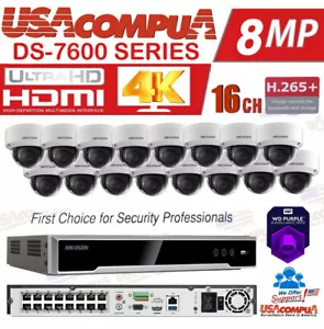 Hikvision 4K 16CH CCTV Security Camera System Turret 4MP IP Vandal Proof / Audio - Picture 1 of 15