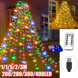 Christmas Tree Star Topper String Light Waterfall Xmas Tree Lights In/Outdoor TK - Picture 1 of 19