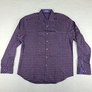 Bugatchi Uomo Shirt Mens XL Shaped Fit Black Purple Geometric Dress Button Up - Picture 1 of 11