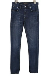 Vaqueros de hombre Nudie Lean Dean Worn Dark Indigo W29/L34 orgánicos nuevos Zip Whiskers - Imagen 1 de 8