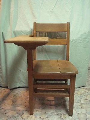 Старинный винтажный школьный стол из массива дерева для правой руки - Изображение 1 из 4