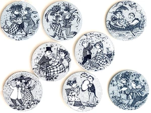 Set 8 Björn Wiinblad Nymolle Love Months Wandbild Dänischer Kalender Mid Century - Bild 1 von 12