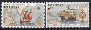 Islas Feroe 1992 Yvert 225/26 Europa CEPT Colón barcos mapas MNH VF - Imagen 1 de 1