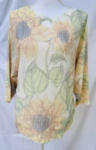 NWT Sioni Sunflower Fall Sweater 3/4 Sleeve Cream Medium Sparkly Rayon Blend - Picture 1 of 6