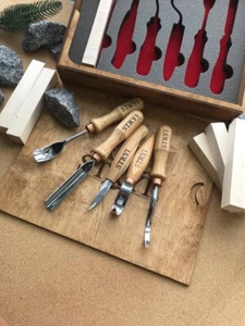 Spoon carving set of 5 tools, Spoon carving kit, Steel hook knives & bent gouges - Picture 1 of 9