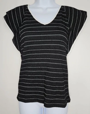 Blusa Loft Feminina Pulôver Preto e Branco Manga Curta Tamanho Pequeno Pequeno - Nova Com Etiqueta - Imagem 1 de 4