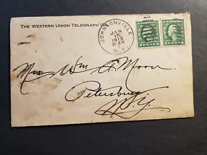 WESTERN UNION TELEGRAPH, JOHNSONVILLE to PETERSBURG NY 1913 Postal History Cover - Picture 1 of 2