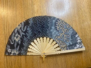 Fan Hand Bamboo Cloth Gray Handmade Indonesia New Avenico Summer Fashion #74 - Picture 1 of 23