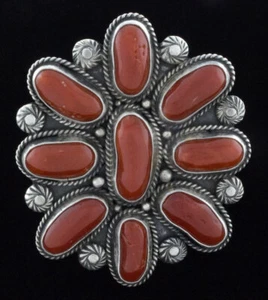 9 - Anillo de racimo de coral Momo natural de alta calidad del artista navajo Tyler marrón - Imagen 1 de 4